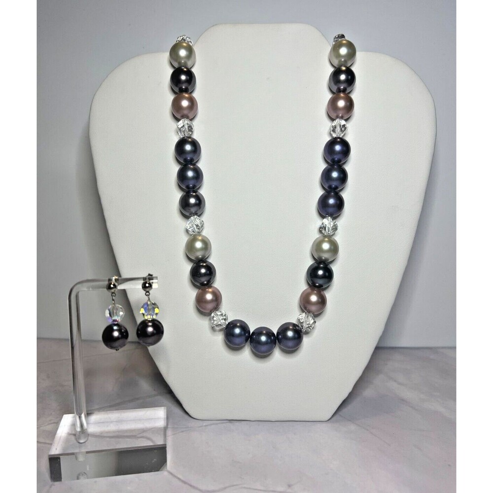 Lavender/Gold/White South Pacific Shell Pearls Necklace & Earring Set (0109)